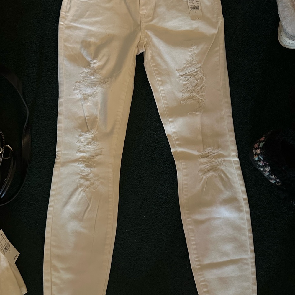 Pants are PacSun, white, distressed, ankle length and new with tags. So cute!